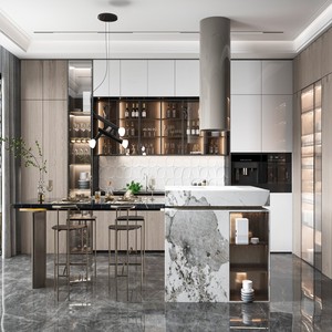 Mueble <span class=keywords><strong>de</strong></span> Cocina Personalizado <span class=keywords><strong>de</strong></span> Madera <span class=keywords><strong>de</strong></span> Roble Macizo con Estante para Vinos, Portavasos y Enfriador - Diseño Moderno Multifuncional Resistente al Agua - Product Image 4