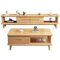 Ensemble meuble TV et table basse en bois massif, style nordique moderne et minimaliste, avec rangement, entièrement assemblé, petit format