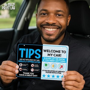 Panneau de bienvenue pour chauffeur de VTC - 9x6 pouces - « Bienvenue dans ma voiture, merci pour votre compagnie » - Panneau en PVC imperméable pour voiture - Product Image 6