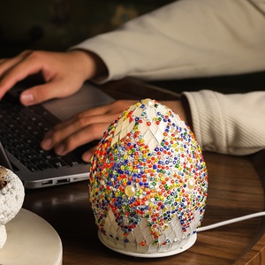 Lampe de table en verre de style marocain avec abat-jour en forme d'œuf turc, portable, rechargeable, LED, mosaïque rotative, veilleuse pour chambre à coucher - Product Image 2