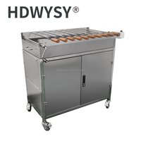 BBQ Kiprus Tradisional Mewah Berbahan Kayu Bakar 950mm, Kapasitas Tinggi Premium dengan 10 Tusuk Sate Berputar