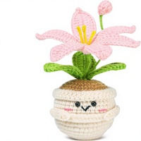 LIXUNIANCHEN Handgehäkelte Garn-Lilienblüten-Puppen mit 6 Inspirationskarten - Mini-Heimdekoration (Rosa)