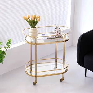 יוקרה באיכות גבוהה 2-שכבות תאורה מדפים הגשה רולים מסגרת מתכת מושלשת משטח משובח מעצב עתיק - Product Image 5