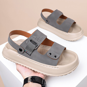 Sandalias de Verano para Exteriores, de Dos Tiras, Punta Abierta, Suela Gruesa, Casuales, para Playa, Tacón Plano de 1.3 cm, Amarillo, Verde, Gris - Product Image 2