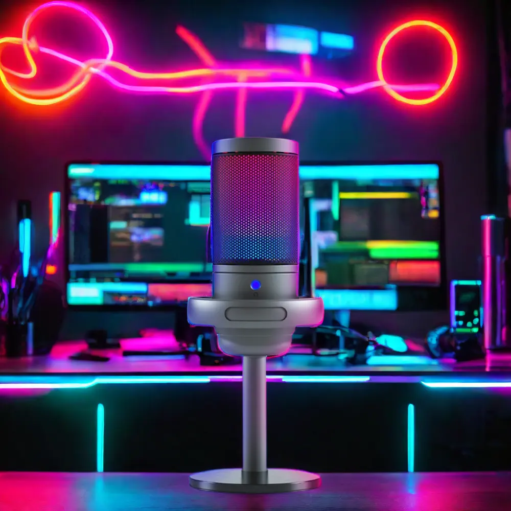 USB Condenser Microphone RGB đầy màu sắc máy tính karaoke trò chơi ghi âm giọng nói di động phát trực tiếp qua biên giới Micro có dây