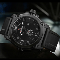 NAVIFORCE 9099 Mouvement original Bracelet en cuir véritable Montre-bracelet Horloge Date Quartz Hommes Mode Luxe Marque de montres de sport