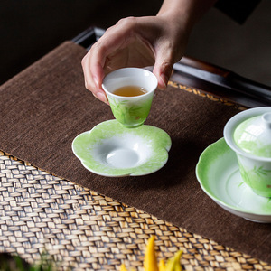 Hand-Painted Green Bamboo Coaster Porcelain Irregular Shape Heat Insulating For Kung Fu <b>Tea</b> <b>Set</b> Afternoon <b>Tea</b> - Product Image 4