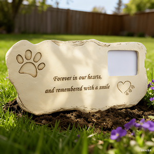 사진 프레임, 발 인쇄 및 "영원히 우리 마음 속에" 인용과 애완 동물 기념 돌 수지 장식 - Product Image 5