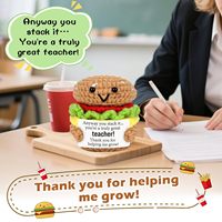 Nouvelles poupées amigurumi au crochet faites à la main, personnalisées en gros, en forme de hamburger, pour le soutien émotionnel, avec étiquette positive