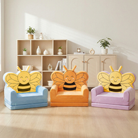 Canapé pliable 2-en-1 pour tout-petits Bee avec design de dessin animé, rembourrage en mousse souple, canapé de jeu pour chambre et salon