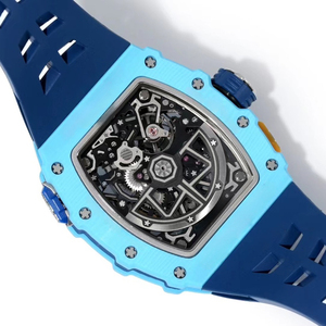 Montre mécanique squelette tendance haut de gamme bicolore avec boîtier bleu clair et bleu foncé, cadran ajouré, élégante et décontractée pour homme - Product Image 3
