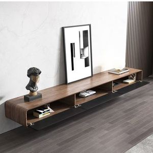 Table de télévision <span class=keywords><strong>murale</strong></span> en noyer au design minimaliste moderne Meuble de télévision en bois <span class=keywords><strong>avec</strong></span> tiroirs de rangement et étagère Table basse - Product Image 3