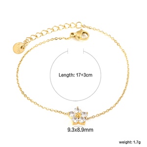 Wholesale Customizable Stainless Steel 18k Gold Plated Dainty <b>Bracelet</b> Charms Cute Zircon Diamond <b>Flower</b> <b>Bracelet</b> for Women - Product Image 2