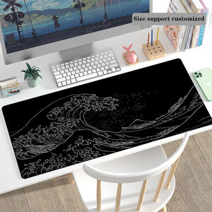 Alfombrilla de Ratón para Juegos con Diseño de Olas Marinas Japonesas OEM, Alfombrilla de Ratón Grande Negra de Anime con Base de Goma Antideslizante y Bordes Cosidos para el Hogar - Product Image 1