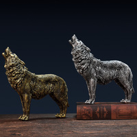 Statue de loup hurlant vintage de style européen, effet vieilli, en résine, aspect métal bronze argenté, pour salon, entrée, table
