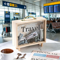 Boîte à monnaie de voyage en bois, tirelire décorative avec carte du monde pour les amateurs de voyages, cadeau
