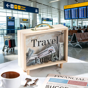 Hucha de madera para viajes, caja de ahorro decorativa con <span class=keywords><strong>mapa</strong></span> <span class=keywords><strong>del</strong></span> <span class=keywords><strong>mundo</strong></span>, regalo para amantes de los viajes - Product Image 6