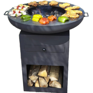 Corten Steel Premium Outdoor <b>Wood</b> Charcoal BBQ Grill <b>Fire</b> <b>Pit</b> Auto Ignition with Adjustable Height & Portable Kitchen Features - Product Image 2