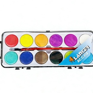 Lot de 12 couleurs de peintures aquarelles solides, portables, non toxiques et sûres, avec pinceau, pour l'école et les enfants - Vente en gros à prix abordable - Product Image 2