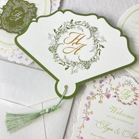 Éventail floral français personnalisé, souvenir de mariage pour invités, décor monogrammé avec pompon, éventails en papier pour mariage
