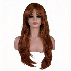 Perruque longue brune droite pour femmes avec frange cheveux synthétiques résistants à la chaleur d'aspect naturel pour un usage quotidien <span class=keywords><strong>coiffure</strong></span> de mode de fête - Product Image 2
