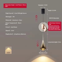 Lustre LED en verre avec cadre en fer réglable en hauteur, commande tactile, finition noir/or, éclairage suspendu pour chambre à coucher, restaurant