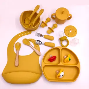 Baby liefert unzerbrechliches Besteck Baby-Ess-Set Silikon-Babys chale Platte Essen Entwöhnung sset