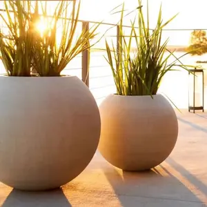 Flower Pot Outdoor Planter Round Fiber Cement Concrete Pots Nordic Big Sphere Fiberglass Europe Plant Pot Patio Furniture Set