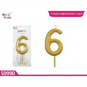 Velas de Cumpleaños con Número 6 en Dorado Brillante para Ramadán, Velas de Cera de Parafina para Decoración de Fiestas, Sin Humo, Empaquetadas en Caja - Product Image 1
