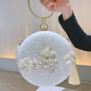 <b>Sweet</b> Lace Round Handbags High Quality PU Leather Women Crossbody Bags Female Small Fresh <b>Flower</b> Chain Shoulder - Product Image 3
