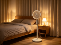 Ventilateur sur pied électrique intelligent moderne avec télécommande, 3 pales en plastique, faible bruit, oscillant, pour hôtel et usage domestique