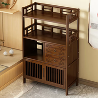 Honvidora Meuble à thé en bambou de style chinois moderne, double tiroirs latéraux, porte inférieure, étagère de présentation multifonctionnelle pour salon