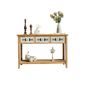 Living Room Entrance Hallway Classic Scalloped Edge Long Vintage <b>Rustic</b> Hall White Washed Wood and Metal <b>Console</b> <b>Table</b> - Product Image 5