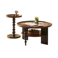 Table basse double couche en bois massif de style français vintage DISHI, table d'appoint de salon de style mid-century, petite table à thé