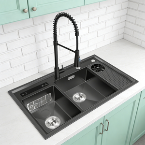 Évier de cuisine multifonctionnel à ultrasons en acier inoxydable 304 à double bac, à poser sur le plan, avec égouttoir, pour usage domestique – Le choix le plus populaire - Product Image 4