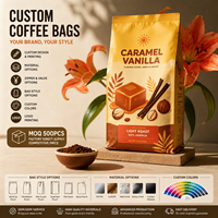 Sachet alimentaire personnalisé imprimé en flexographie, recyclable, en aluminium, pour grains de café, avec valve et fermeture éclair, fond plat