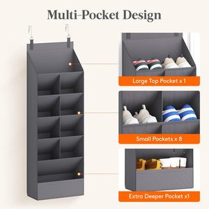 6 Tier Over The Door <b>Shoe</b> Organizer 11 Pockets Gray Hanging <b>Shoes</b> Shelf For Closet Dorm Storage - Product Image 6