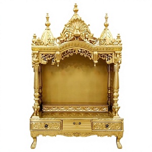 Templo de madera tallada de doble puerta, color nogal, con puerta para el hogar, de madera de teca premium, para Pooja Hindú. - Product Image 2