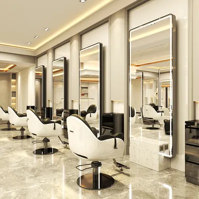 Friseursalon Möbel Set Haarschnitt Styling Spiegel Station Make-up Salon Station doppelseitiger Salon Spiegel mit LED & leuchtend