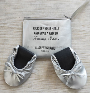 Wedding Gift Hot Sale Personalized <strong>Silver</strong> Foldable <strong>Flats</strong> with Pocket Bag - Product Image 1