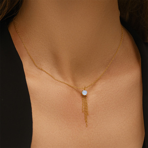 Collar de Plata de Ley 925 con Colgante de Zirconia en Forma de Corazón, Borla de Doble Capa, Chapado en Oro para Mujer - Product Image 2