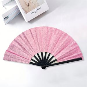 Popular Pink 10-Inch Glitter Fabric Plastic Folding <b>Fan</b> Eco-Friendly Painted Technique - Product Image 1