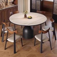 Table de salle à manger en bois massif, ronde, couleurs personnalisables, style moderne, pour hôtel, avec 6 chaises - Ventes flash