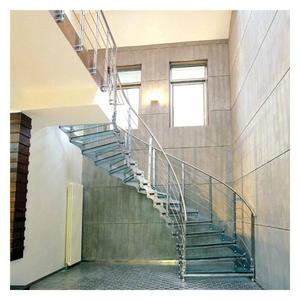 Escalera Curva Contemporánea Prima con Acero Inoxidable, <span class=keywords><strong>Madera</strong></span> y Vidrio Templado, <span class=keywords><strong>Escaleras</strong></span> Interiores Duraderas y Ecológicas <span class=keywords><strong>para</strong></span> Vestíbulo <span class=keywords><strong>de</strong></span> Hotel - Product Image 1
