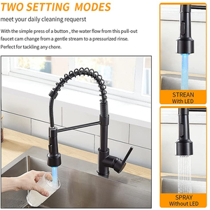 Grifos de <span class=keywords><strong>Cocina</strong></span> <span class=keywords><strong>Gourmet</strong></span> Extraíbles con LED, Grifos Mezcladores de Agua Fría y Caliente, Grifo de Fregadero de Latón y Cobre Negro para <span class=keywords><strong>Cocina</strong></span> - Product Image 4