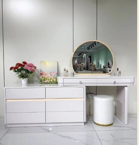 Modern Simple Bedroom Furniture Makeup <b>Dressing</b> <b>Table</b> With LED Light <b>Mirror</b> Multi Storage Drawers - Product Image 3