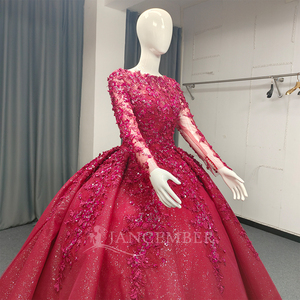 Lsany212 Robe de mariée de luxe musulmane arabe à manches longues, ornée de perles et de cristaux, robe de bal, Jancember - Product Image 4