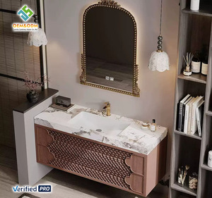 Mobile bagno moderno a parete 2025 OEM con doppio lavabo, <span class=keywords><strong>in</strong></span> <span class=keywords><strong>legno</strong></span> massello, stile rustico, con specchio e scarico <span class=keywords><strong>in</strong></span> rame, per sala da pranzo, scuola, bagno - Product Image 3