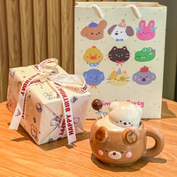 Mug en céramique avec couvercle et cuillère, motif ours en peluche mignon, cadeau d'anniversaire pratique, souvenir pour filles, amies et enfants