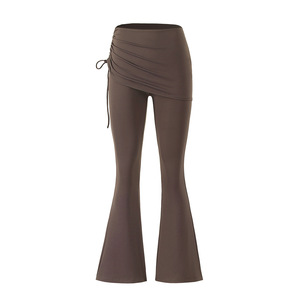 Celana Olahraga Wanita High Waist Flare Leg 2 in 1 Model Hot Fashion Naked Feel dengan Tali Serut Samping dan Rok untuk Pilates dan Fitness - Product Image 4